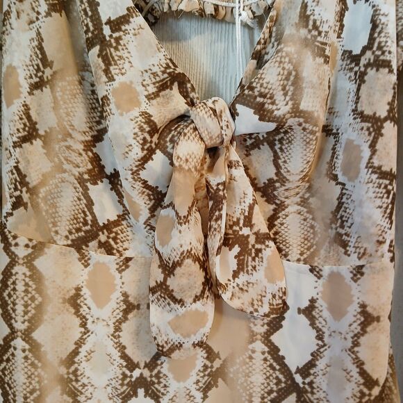 Cake Women's Size L Brown Beige Desert Python Snake Print High Low Dress - Picture 10 of 10